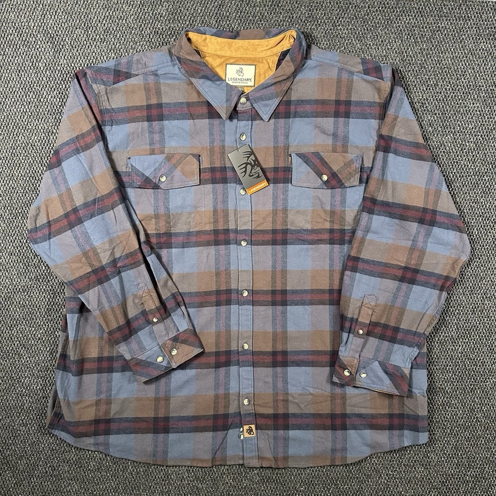 Legendary Whitetails Men's Heavy Flannel Shirt 5XL NWT Blue Brown Tartan Plaid